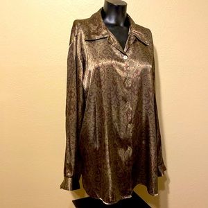 Fashion Bug Olive Green & Brown Paisley Print Blouse